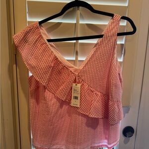 Brand new with tags, vineyard, vines, pink, and white striped seersucker top!